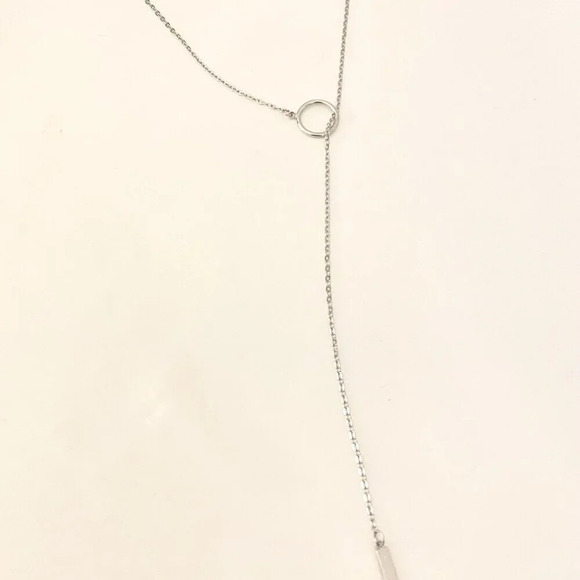 925 Sterling Silver Lariat Necklace Circle & Bar Drop Necklace Minimalist Chain - Picture 5 of 8